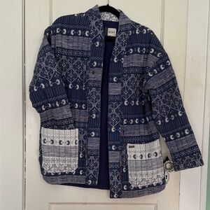 Roxy Women's Navy and White Patterned Kantha Jacket